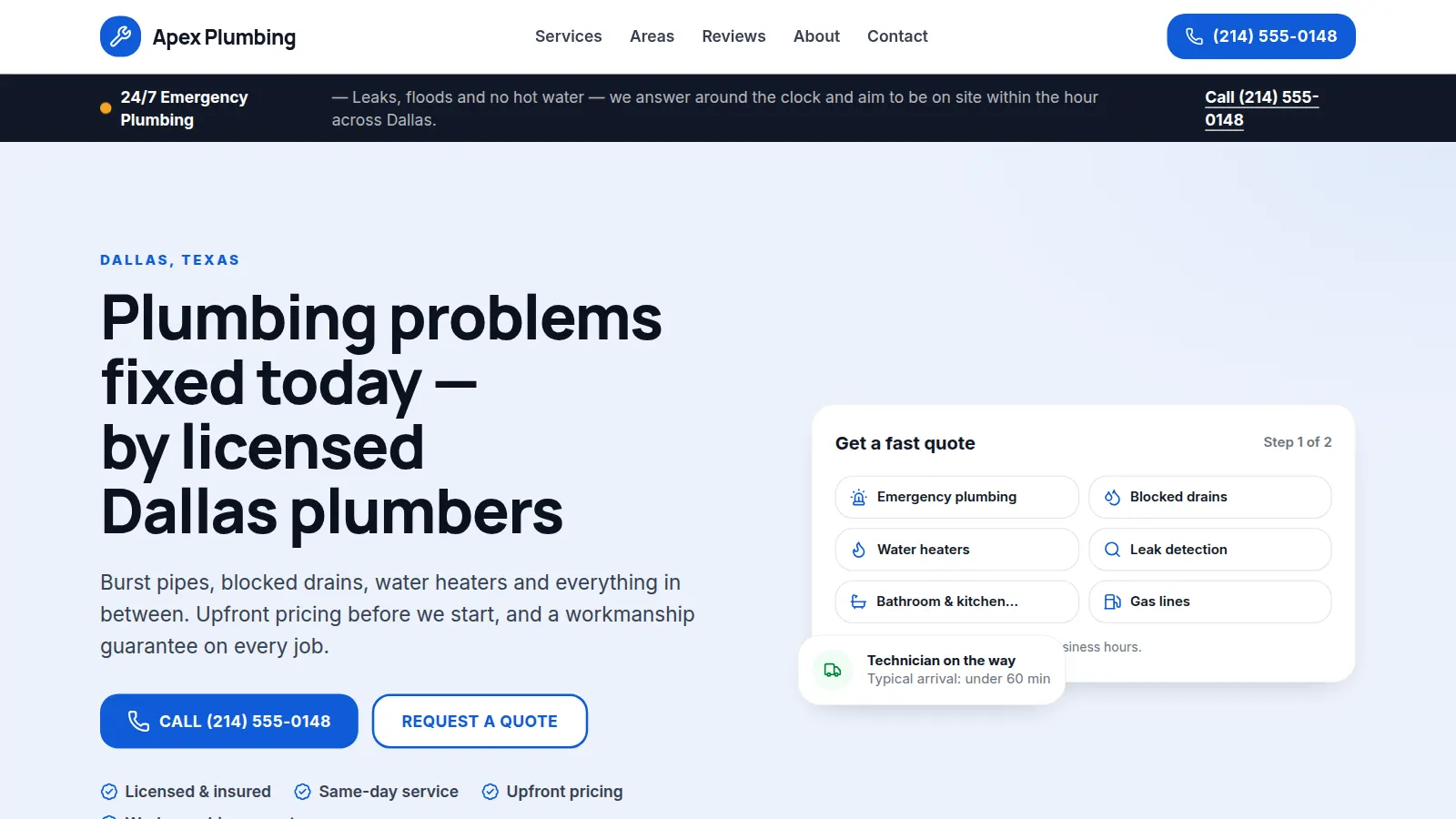 Preview of the Apex Plumbing demo website