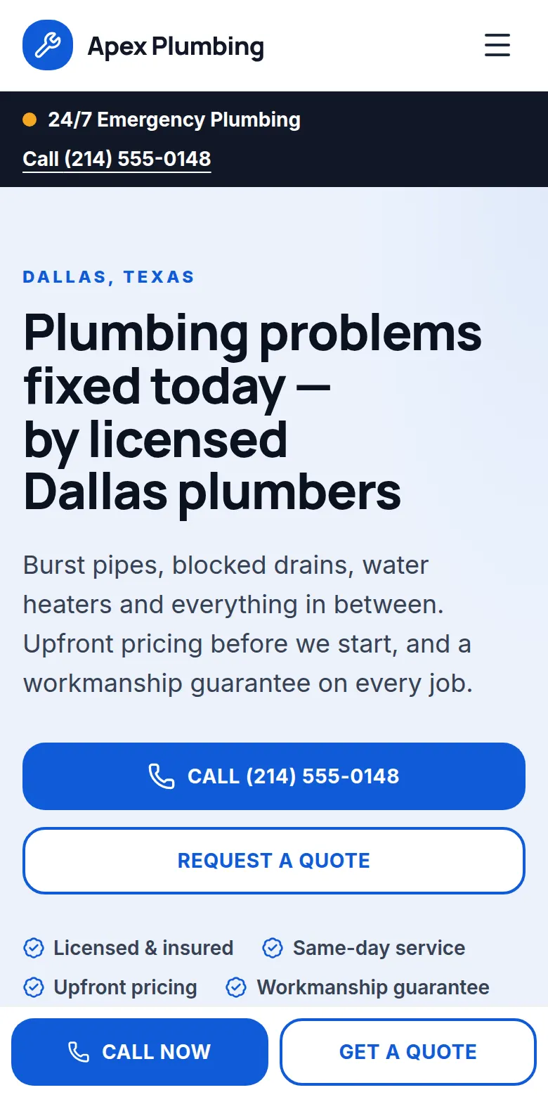 Preview of the Apex Plumbing demo website