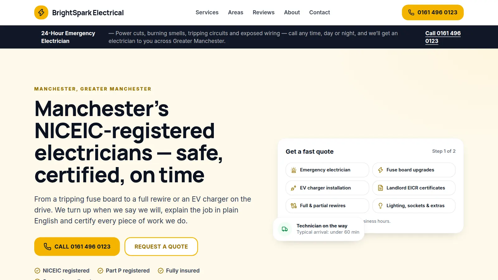 Preview of the BrightSpark Electrical — Manchester, UK demo website