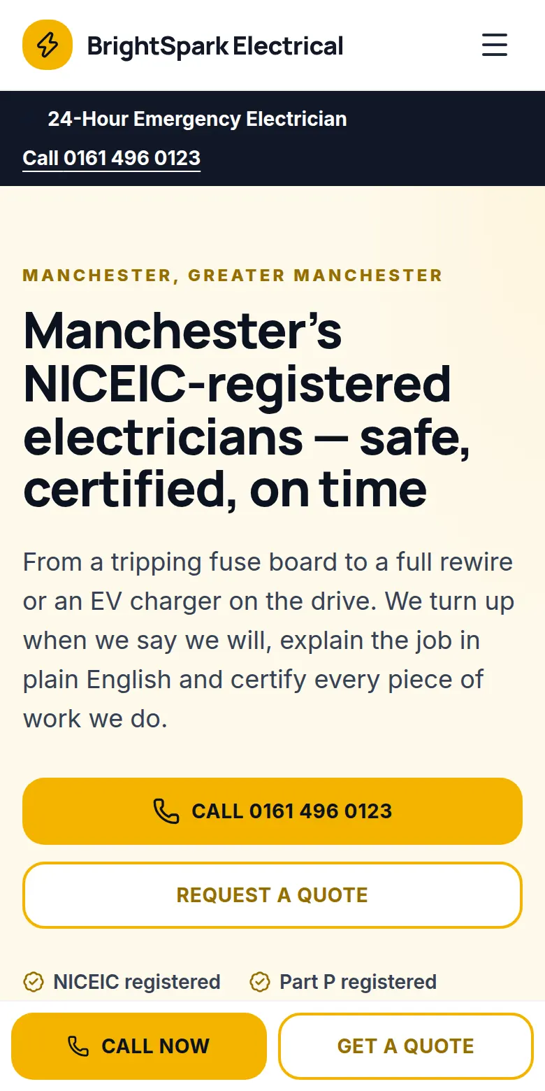 Preview of the BrightSpark Electrical demo website