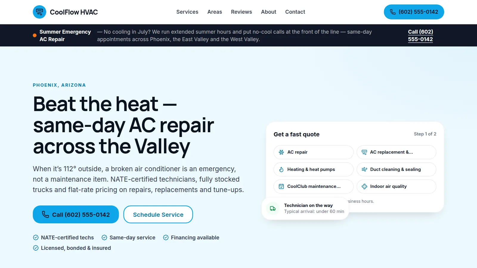 Preview of the CoolFlow HVAC — Phoenix, AZ demo website