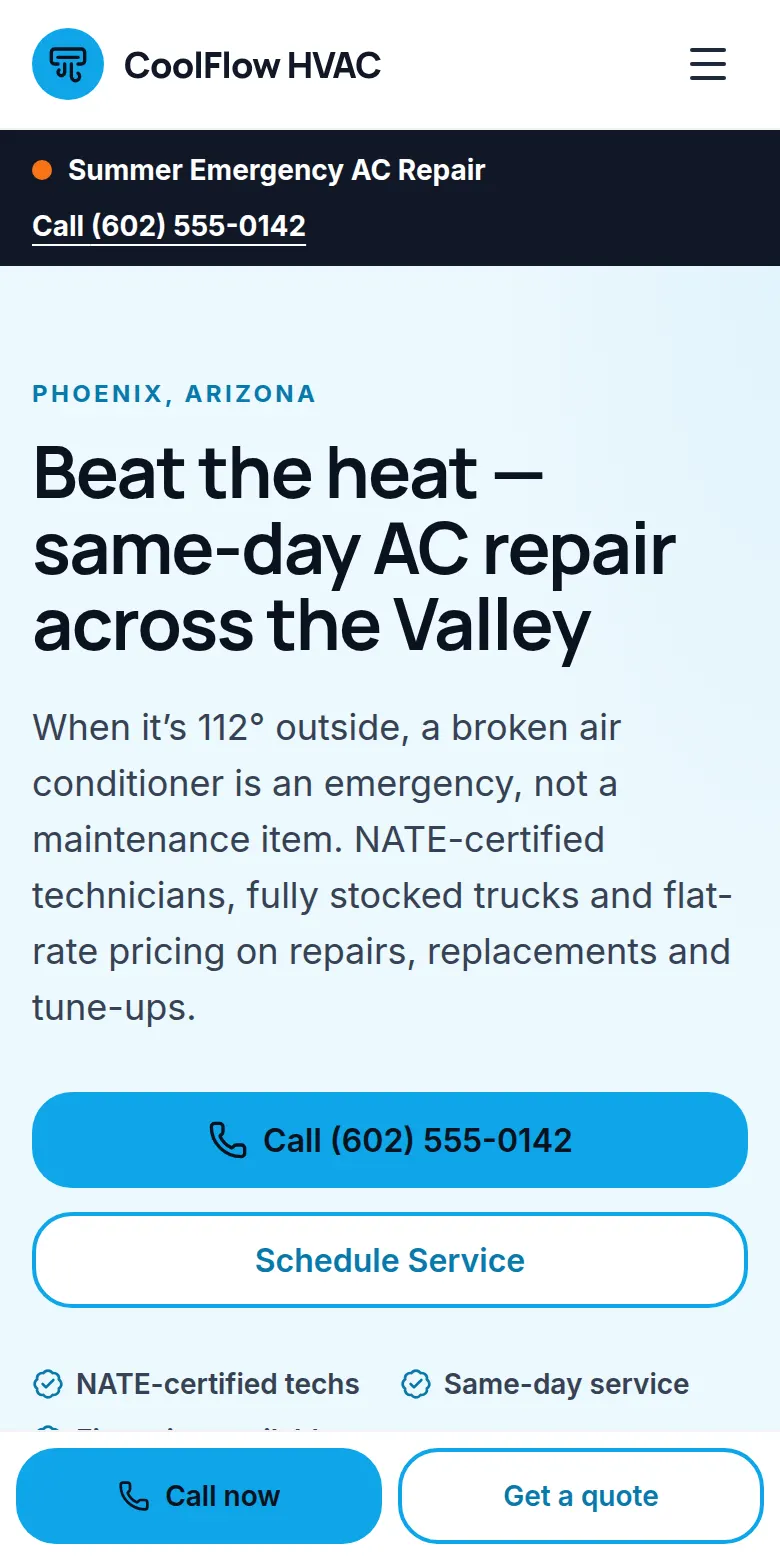 Preview of the CoolFlow HVAC demo website