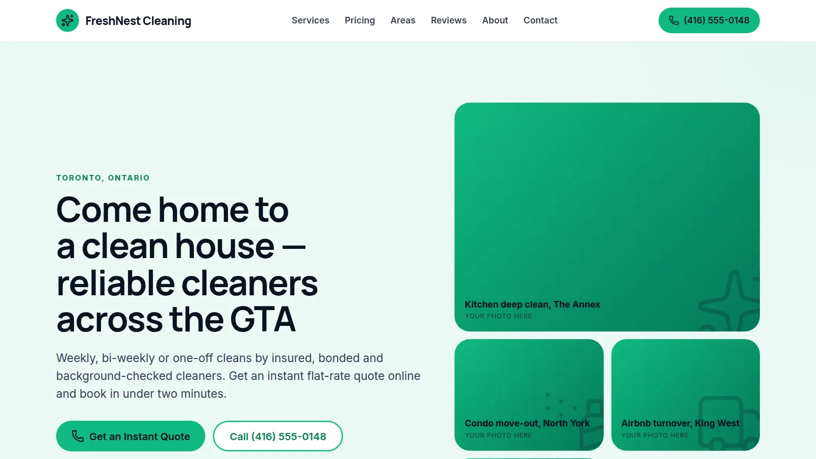 Preview of the FreshNest Cleaning — Toronto, ON demo website