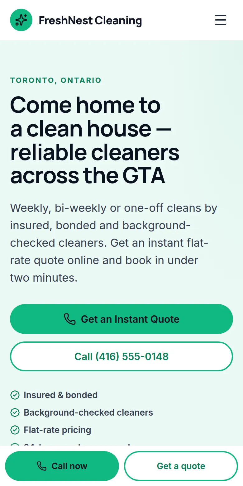 Preview of the FreshNest Cleaning demo website