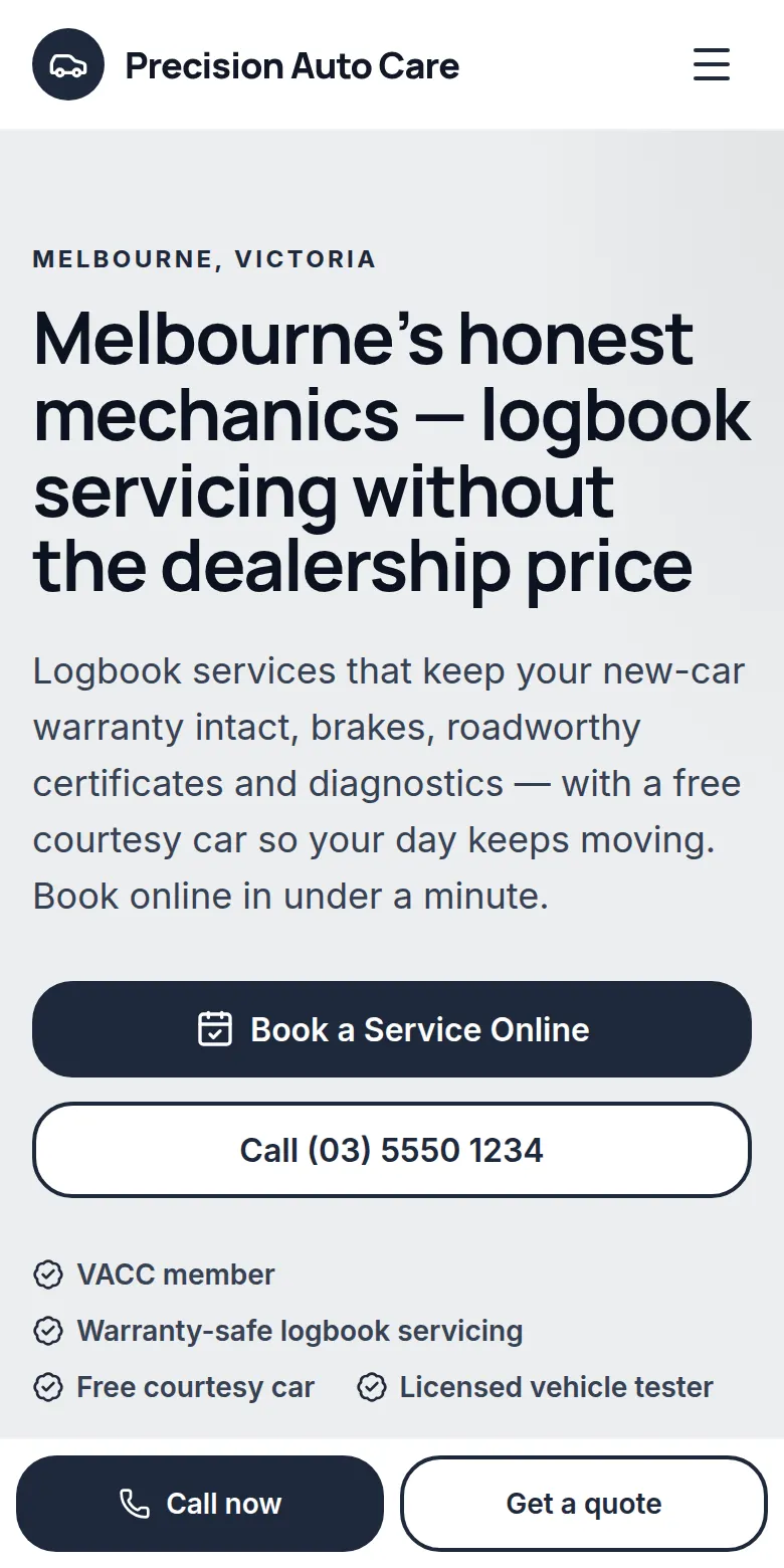 Preview of the Precision Auto Care demo website