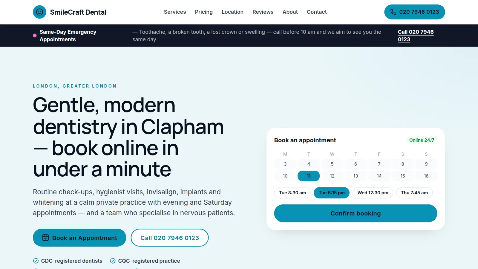 Preview of the SmileCraft Dental demo website